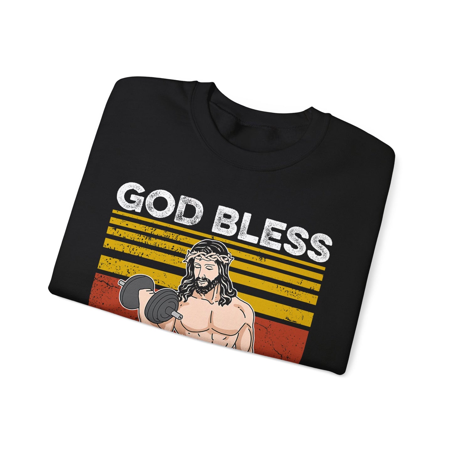 Fitness Enthusiast Crewneck Sweatshirt, God Bless These Gains, Unisex Workout Apparel, Funny Gym Sweatshirt, Gift for Him/Her, Relaxed Style