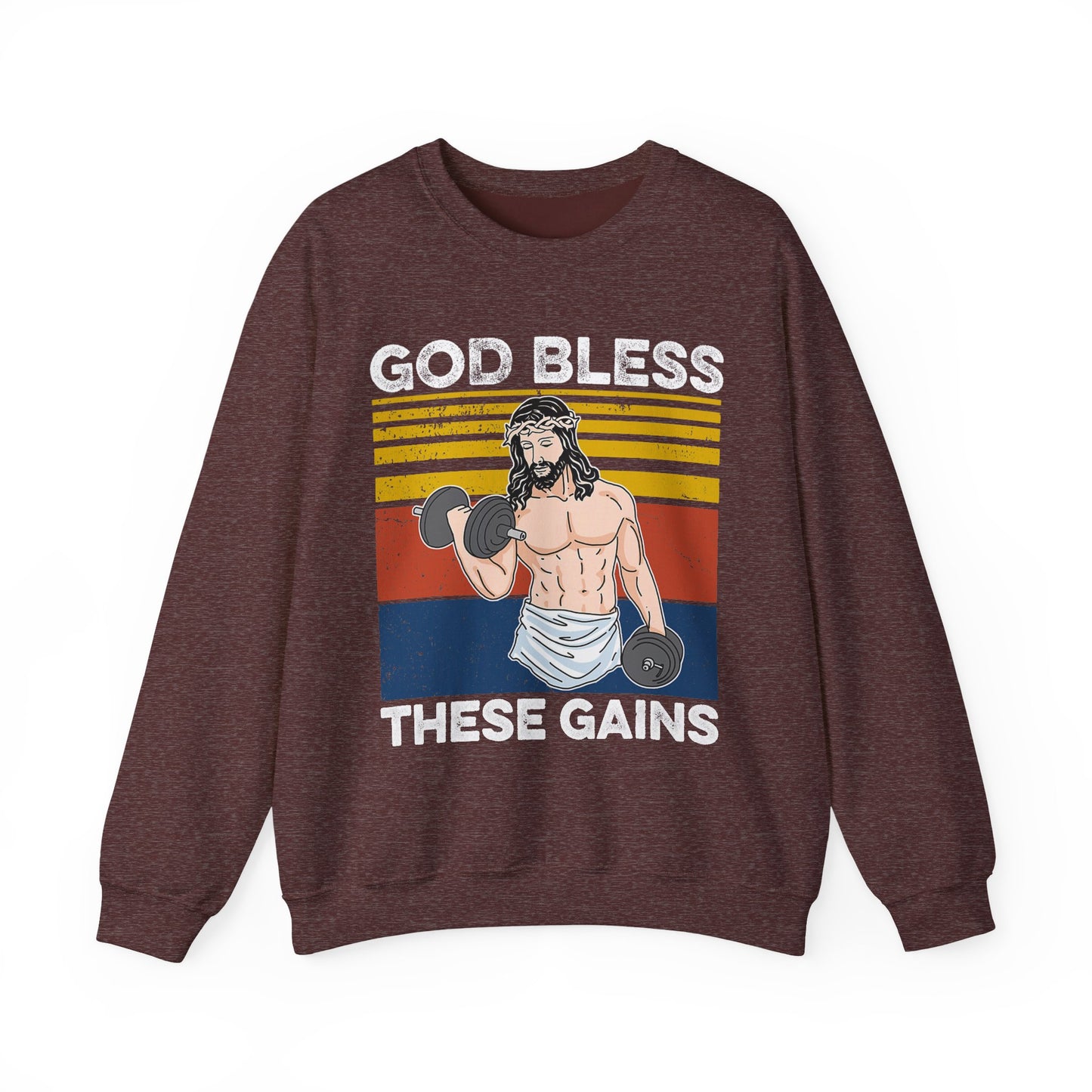 Fitness Enthusiast Crewneck Sweatshirt, God Bless These Gains, Unisex Workout Apparel, Funny Gym Sweatshirt, Gift for Him/Her, Relaxed Style