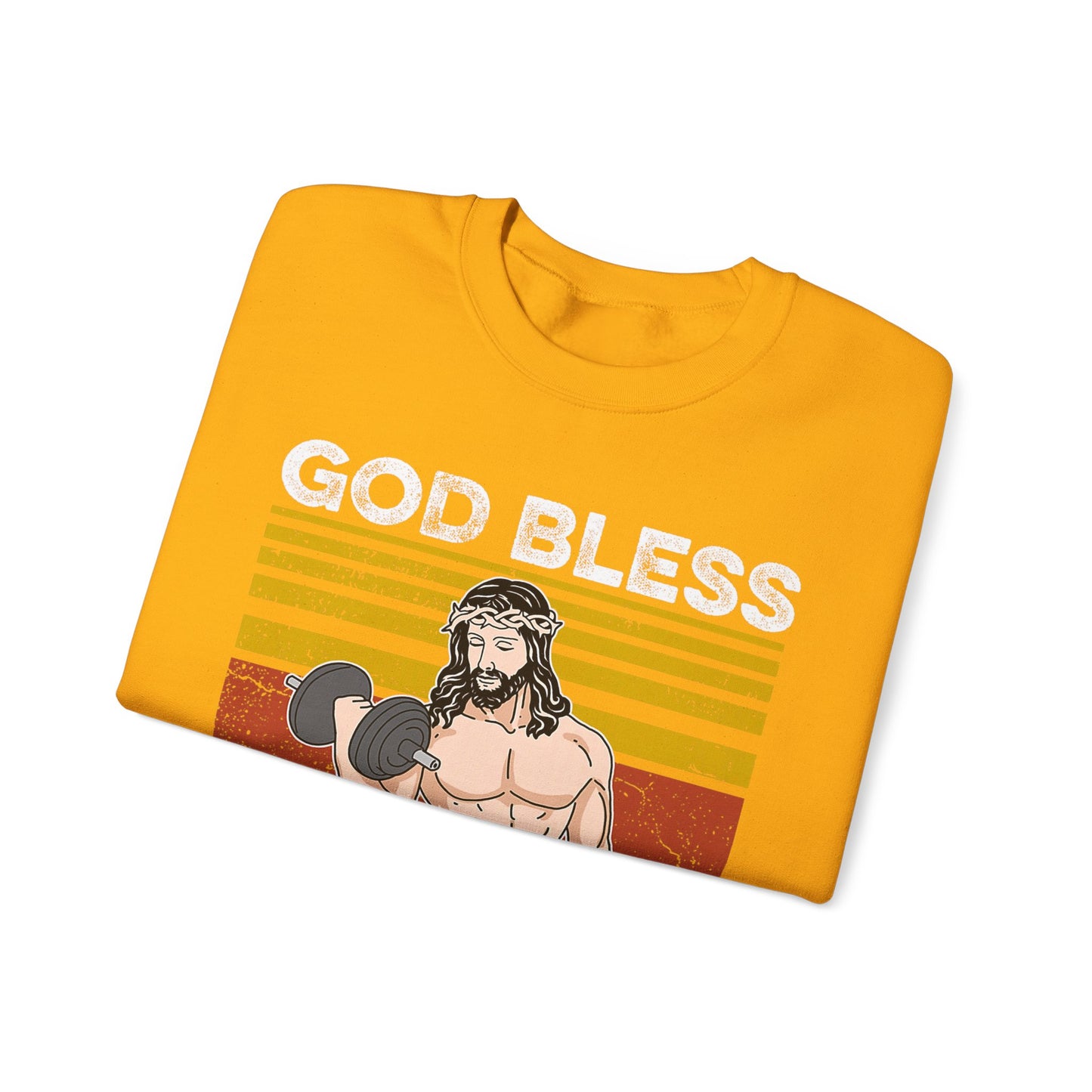 Fitness Enthusiast Crewneck Sweatshirt, God Bless These Gains, Unisex Workout Apparel, Funny Gym Sweatshirt, Gift for Him/Her, Relaxed Style