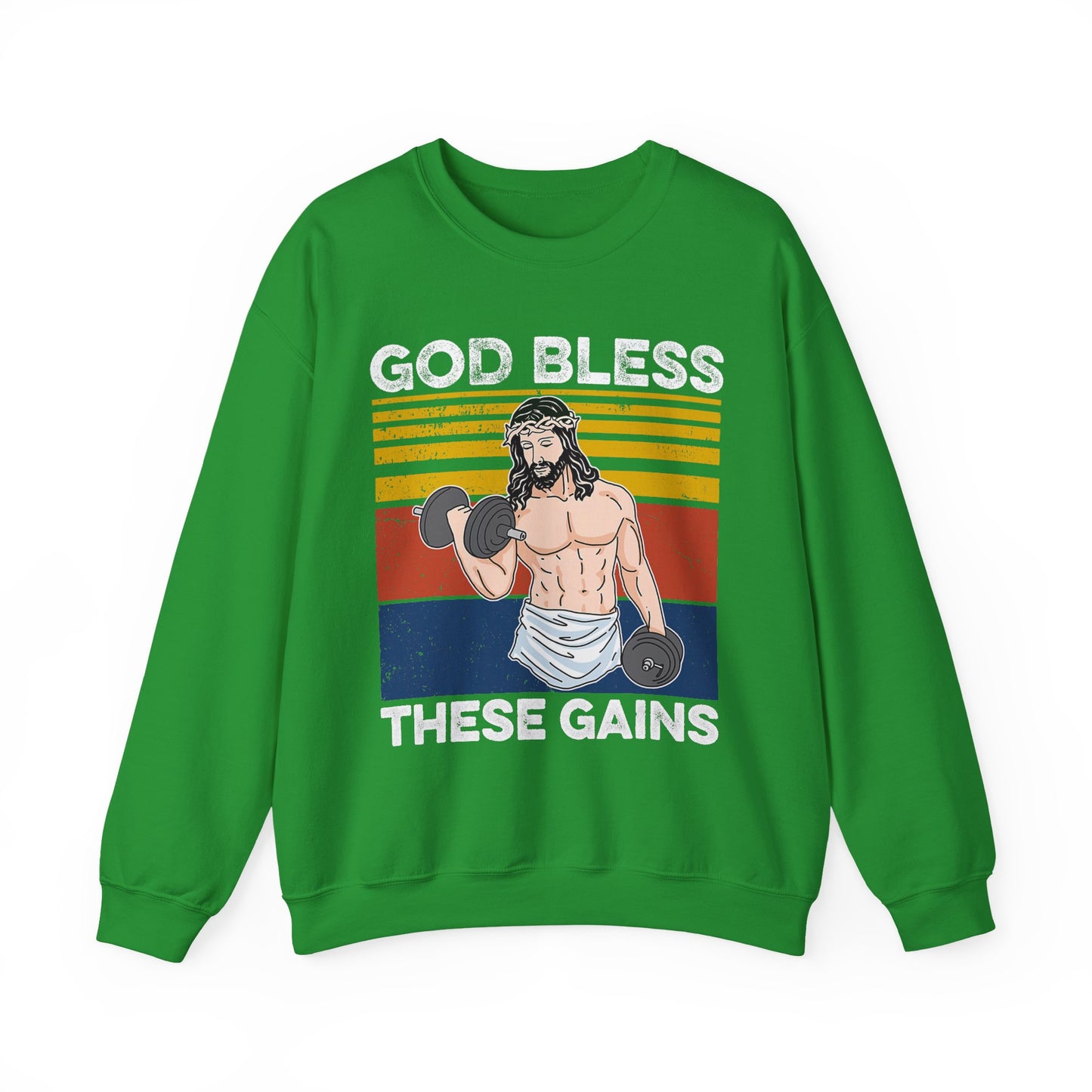 Fitness Enthusiast Crewneck Sweatshirt, God Bless These Gains, Unisex Workout Apparel, Funny Gym Sweatshirt, Gift for Him/Her, Relaxed Style