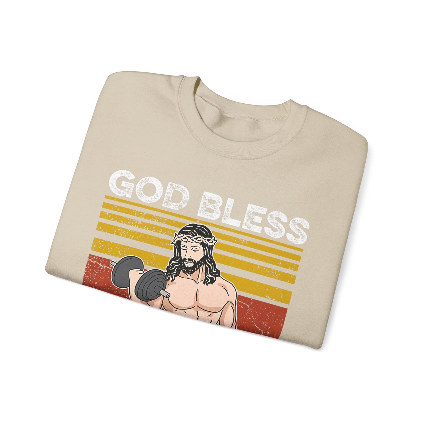 Fitness Enthusiast Crewneck Sweatshirt, God Bless These Gains, Unisex Workout Apparel, Funny Gym Sweatshirt, Gift for Him/Her, Relaxed Style