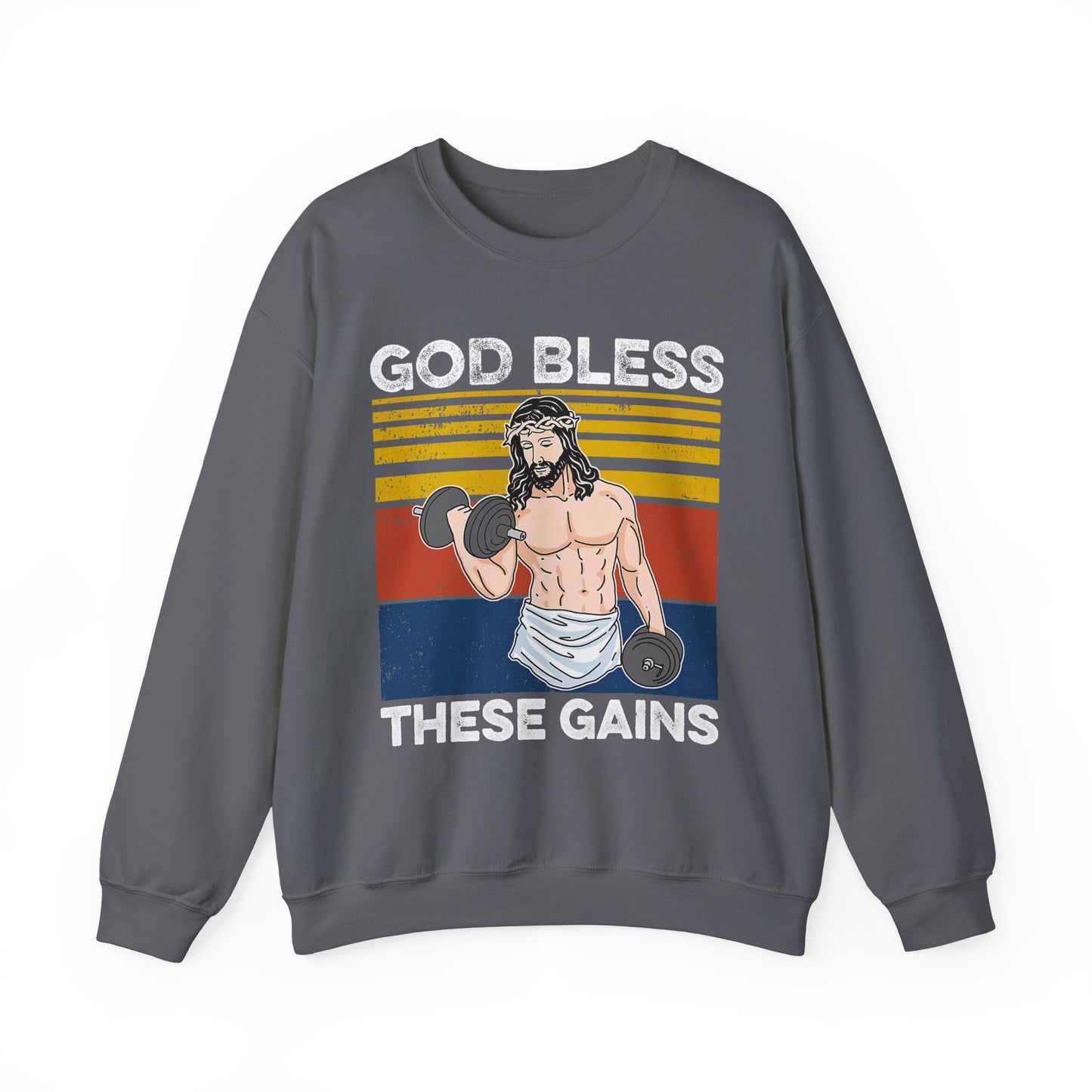 Fitness Enthusiast Crewneck Sweatshirt, God Bless These Gains, Unisex Workout Apparel, Funny Gym Sweatshirt, Gift for Him/Her, Relaxed Style