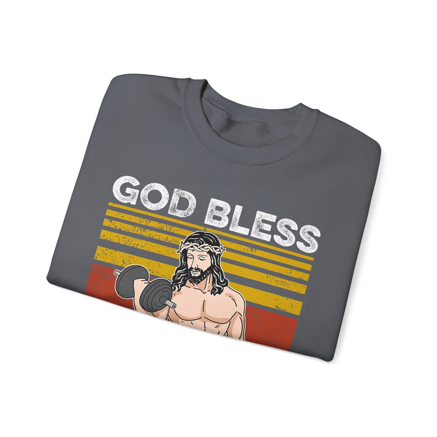 Fitness Enthusiast Crewneck Sweatshirt, God Bless These Gains, Unisex Workout Apparel, Funny Gym Sweatshirt, Gift for Him/Her, Relaxed Style