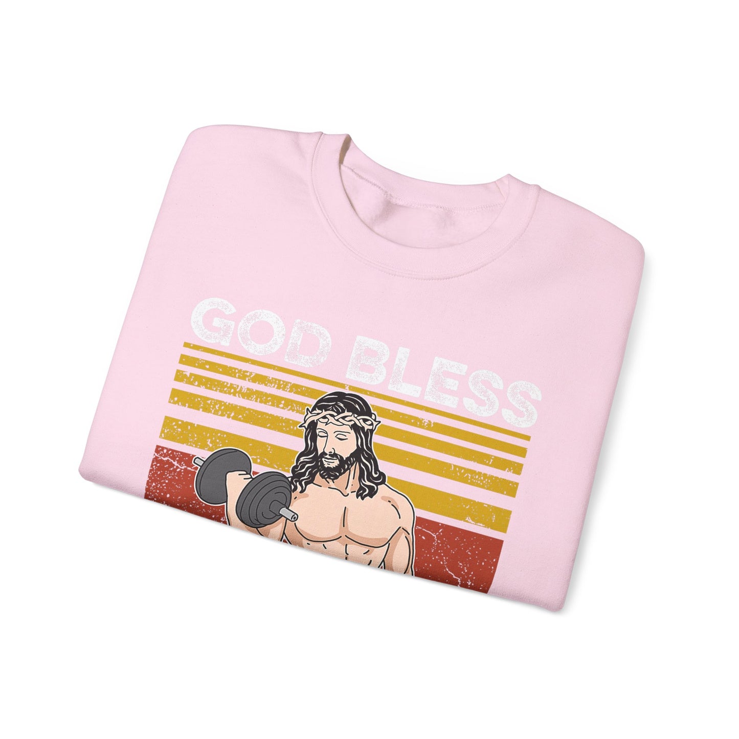 Fitness Enthusiast Crewneck Sweatshirt, God Bless These Gains, Unisex Workout Apparel, Funny Gym Sweatshirt, Gift for Him/Her, Relaxed Style
