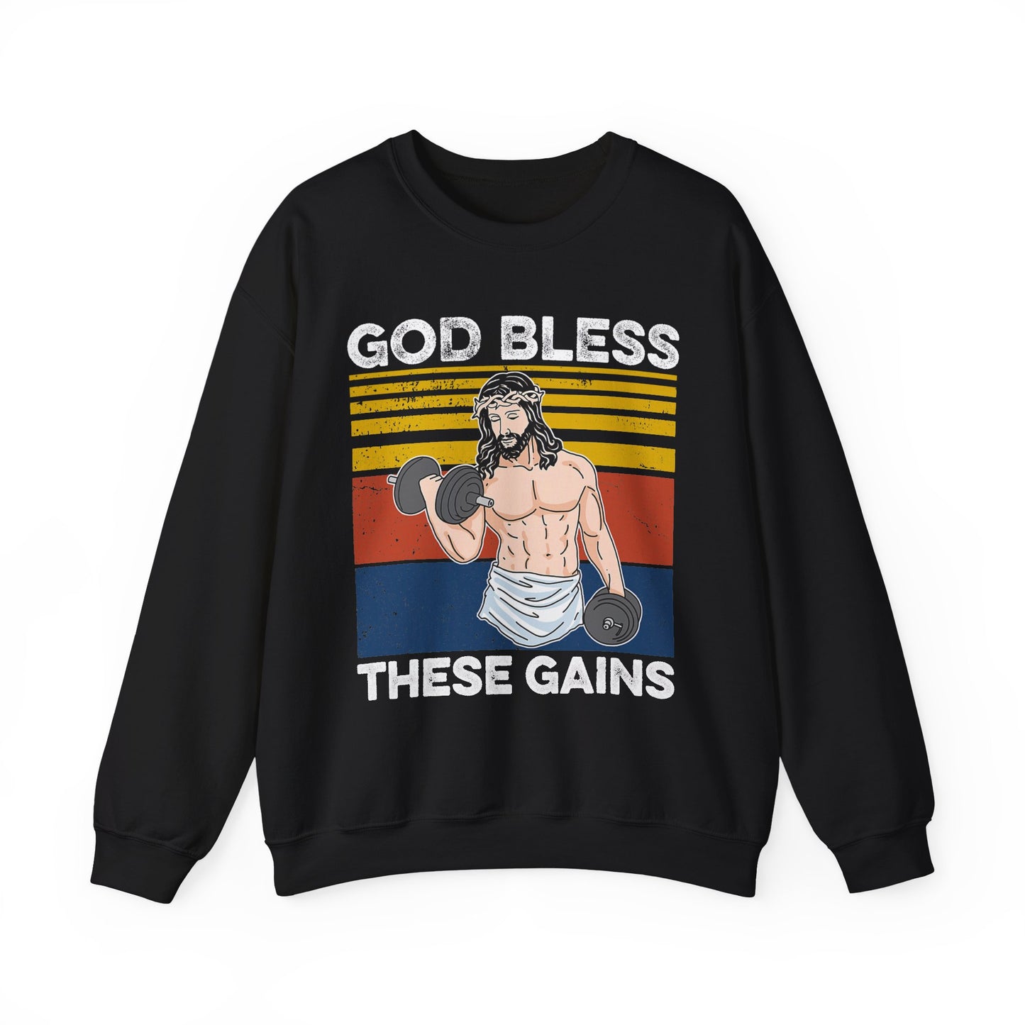 Fitness Enthusiast Crewneck Sweatshirt, God Bless These Gains, Unisex Workout Apparel, Funny Gym Sweatshirt, Gift for Him/Her, Relaxed Style