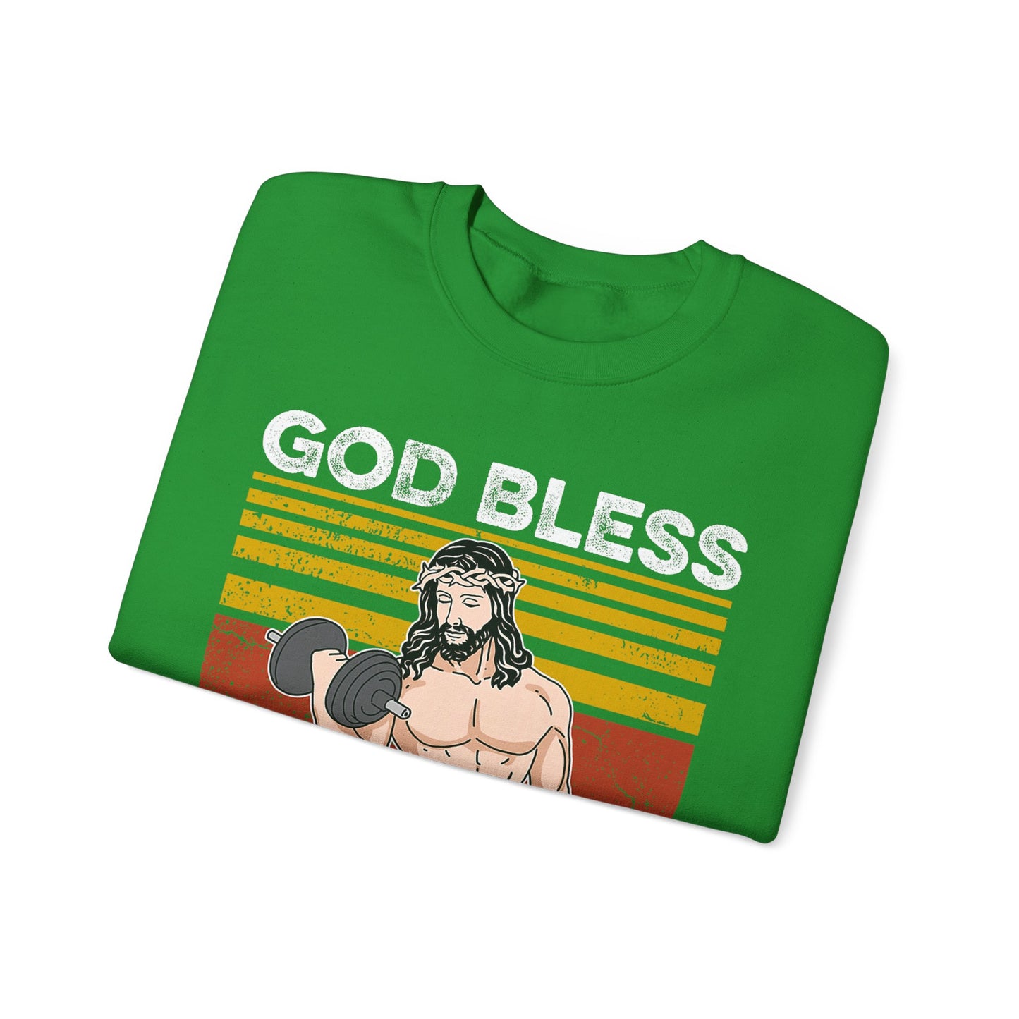 Fitness Enthusiast Crewneck Sweatshirt, God Bless These Gains, Unisex Workout Apparel, Funny Gym Sweatshirt, Gift for Him/Her, Relaxed Style