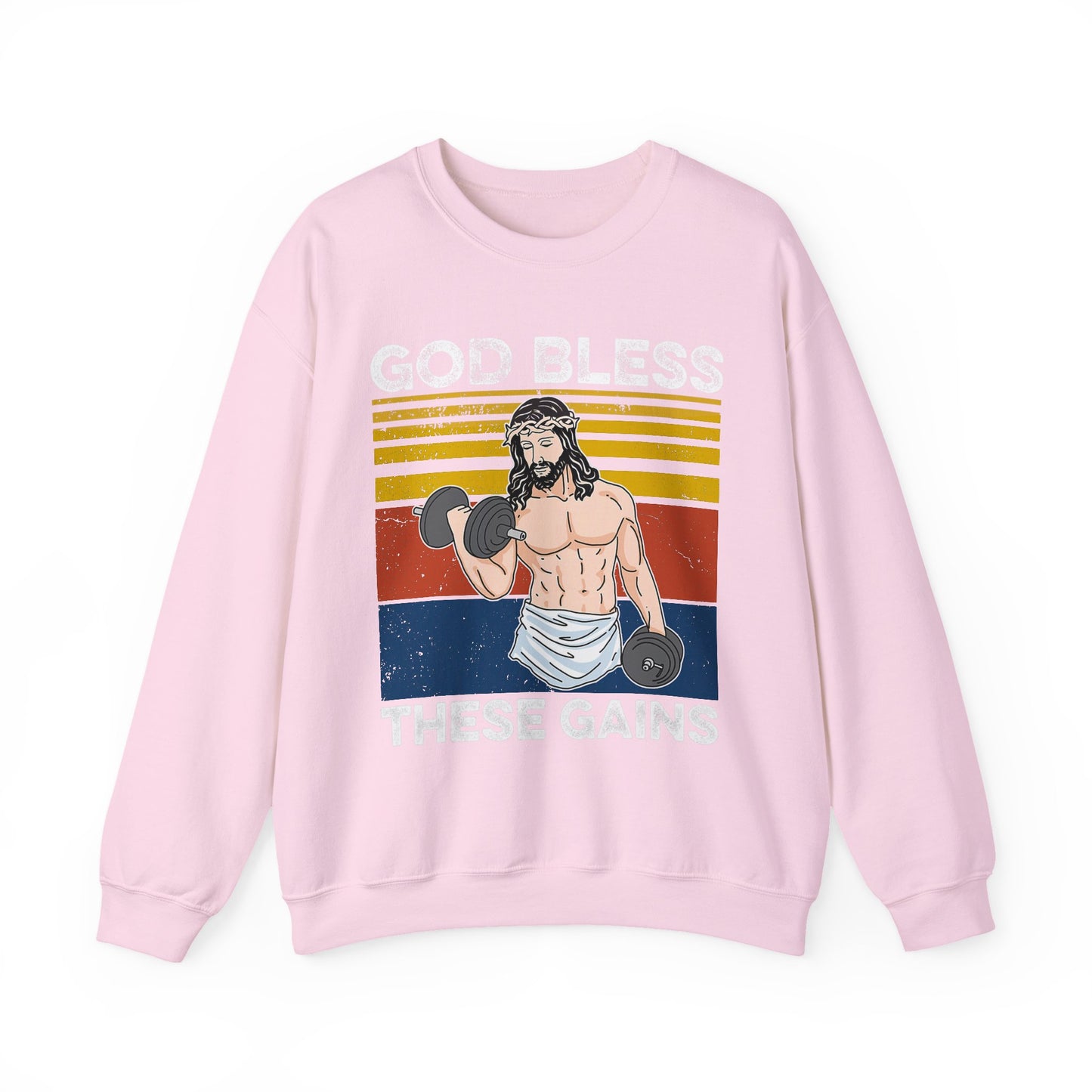 Fitness Enthusiast Crewneck Sweatshirt, God Bless These Gains, Unisex Workout Apparel, Funny Gym Sweatshirt, Gift for Him/Her, Relaxed Style