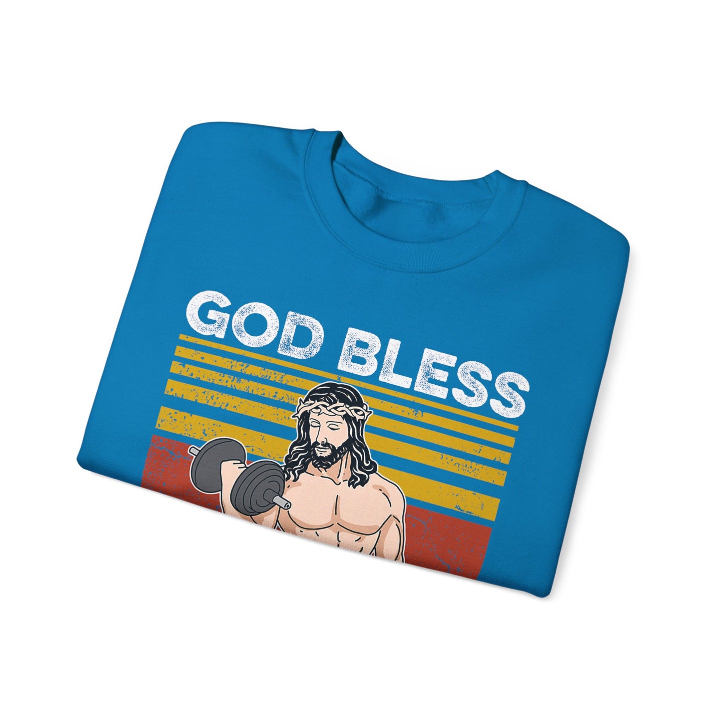 Fitness Enthusiast Crewneck Sweatshirt, God Bless These Gains, Unisex Workout Apparel, Funny Gym Sweatshirt, Gift for Him/Her, Relaxed Style