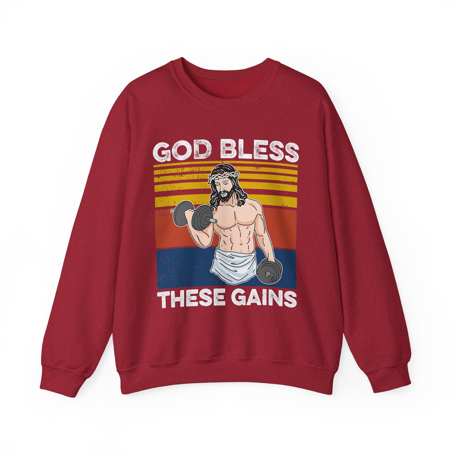 Fitness Enthusiast Crewneck Sweatshirt, God Bless These Gains, Unisex Workout Apparel, Funny Gym Sweatshirt, Gift for Him/Her, Relaxed Style