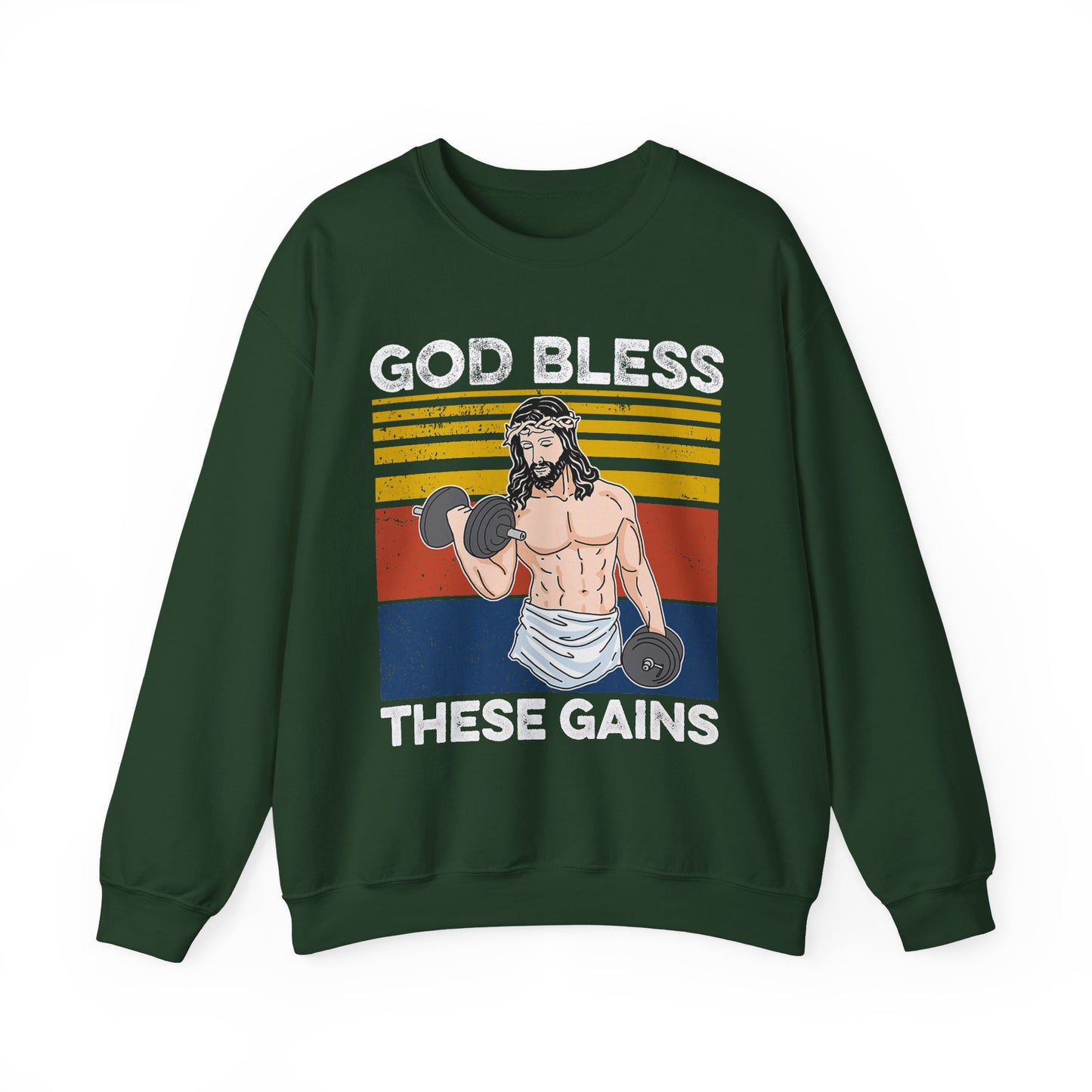 Fitness Enthusiast Crewneck Sweatshirt, God Bless These Gains, Unisex Workout Apparel, Funny Gym Sweatshirt, Gift for Him/Her, Relaxed Style