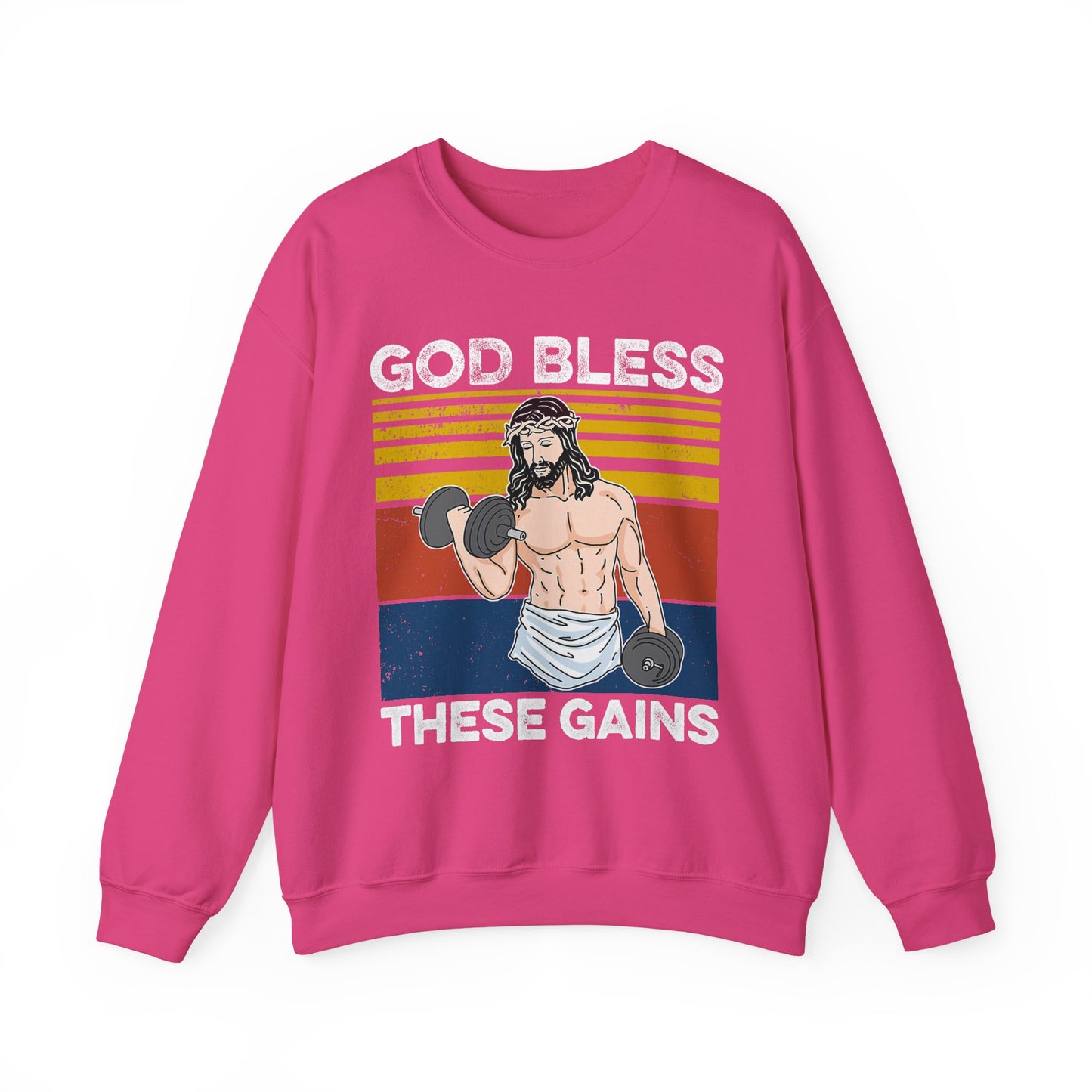Fitness Enthusiast Crewneck Sweatshirt, God Bless These Gains, Unisex Workout Apparel, Funny Gym Sweatshirt, Gift for Him/Her, Relaxed Style