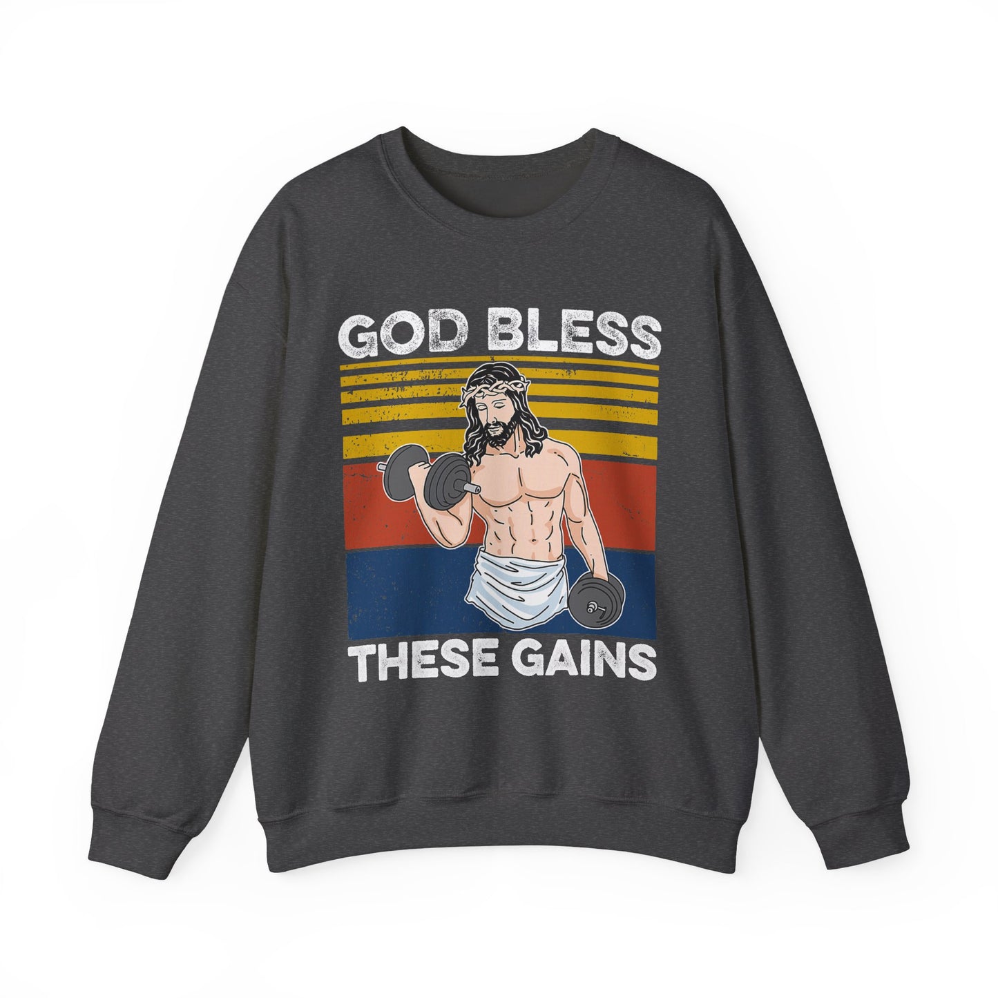 Fitness Enthusiast Crewneck Sweatshirt, God Bless These Gains, Unisex Workout Apparel, Funny Gym Sweatshirt, Gift for Him/Her, Relaxed Style