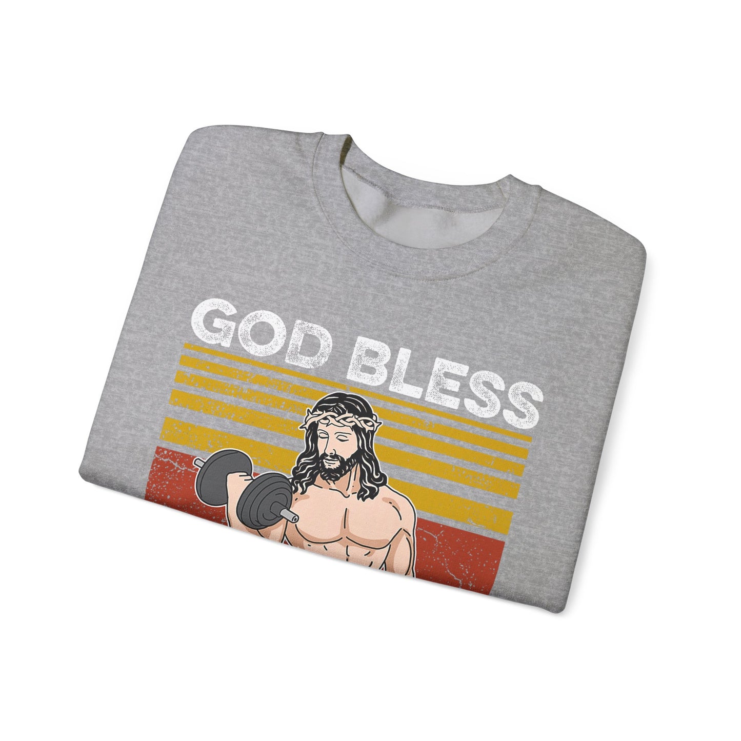 Fitness Enthusiast Crewneck Sweatshirt, God Bless These Gains, Unisex Workout Apparel, Funny Gym Sweatshirt, Gift for Him/Her, Relaxed Style