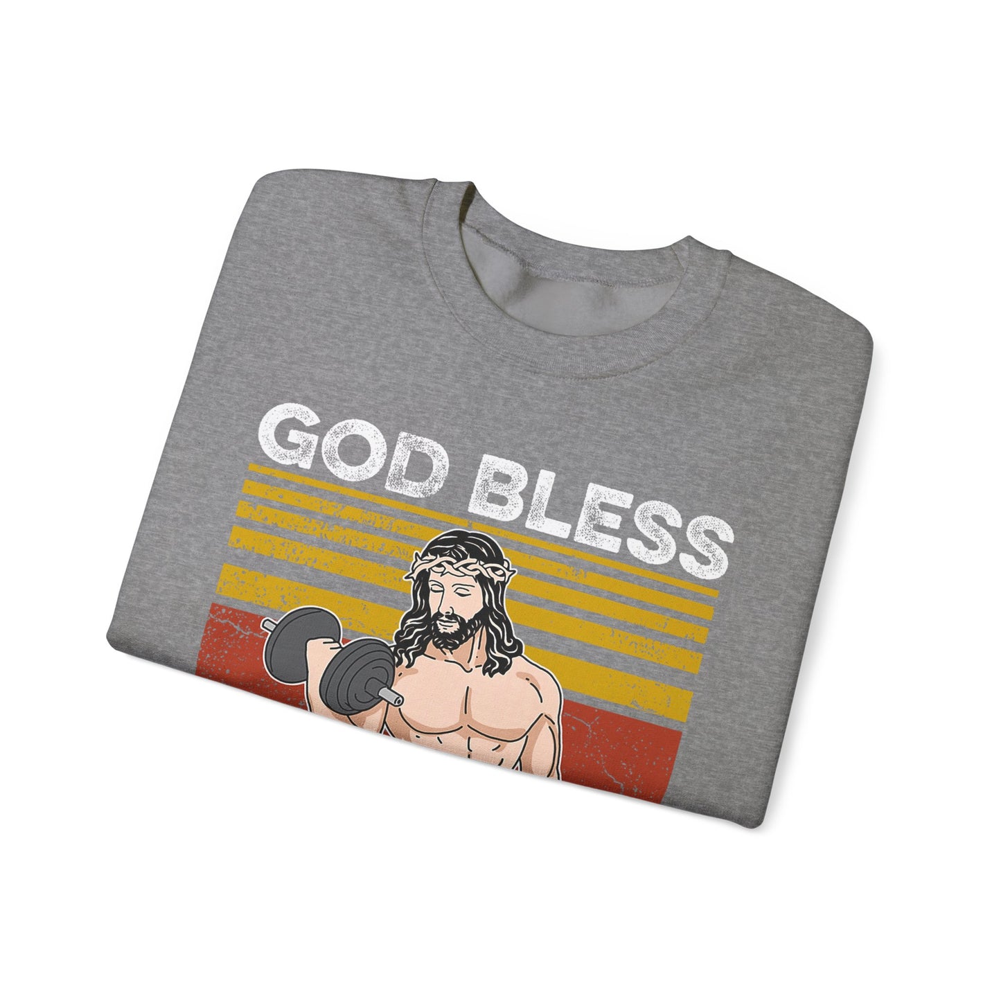 Fitness Enthusiast Crewneck Sweatshirt, God Bless These Gains, Unisex Workout Apparel, Funny Gym Sweatshirt, Gift for Him/Her, Relaxed Style