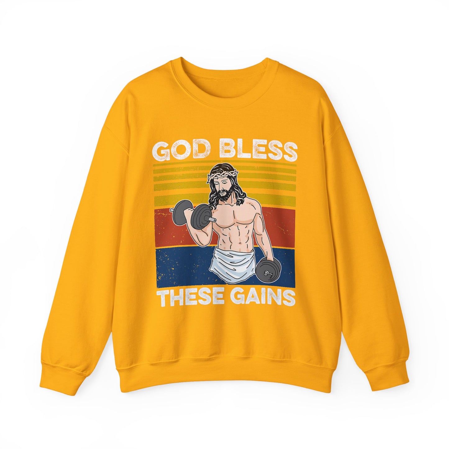 Fitness Enthusiast Crewneck Sweatshirt, God Bless These Gains, Unisex Workout Apparel, Funny Gym Sweatshirt, Gift for Him/Her, Relaxed Style